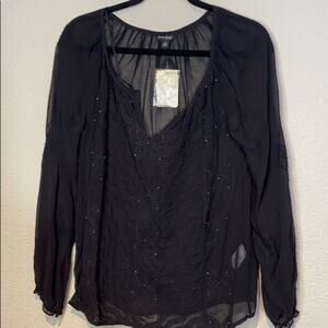 Lucky Brand Sheer Embroidered Blouse